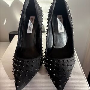 Steve Madden Landen Black Nubuck Heels with Pointy Studs
